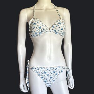 Wild Fable Ruffle Triangle Set Bikini Tie-Back Floral Print Size XS.